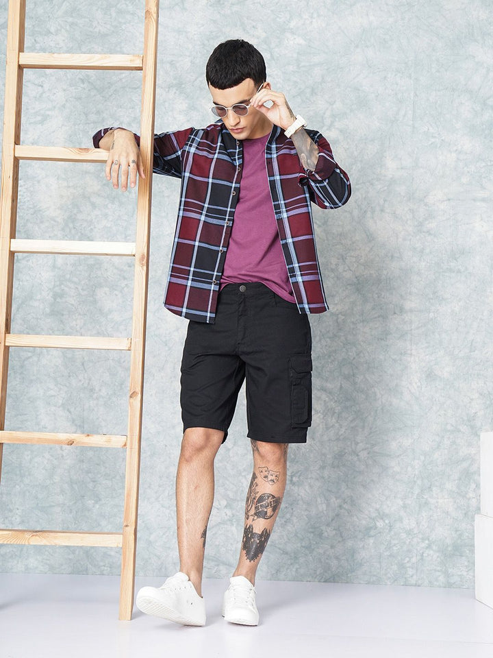 The Indian Garage Co Men Burgundy Checked Casual Shirt