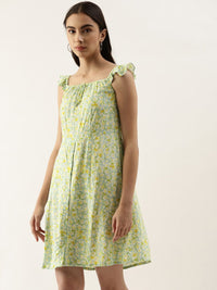 AND Green Floral Printed A-Line Dress