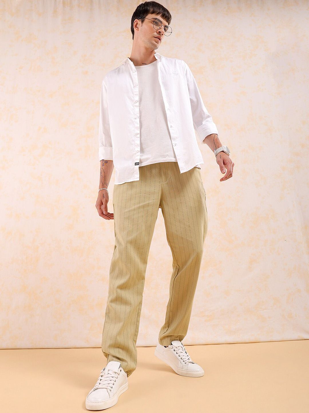 The Indian Garage Co Men Mid-Rise Striped Trousers