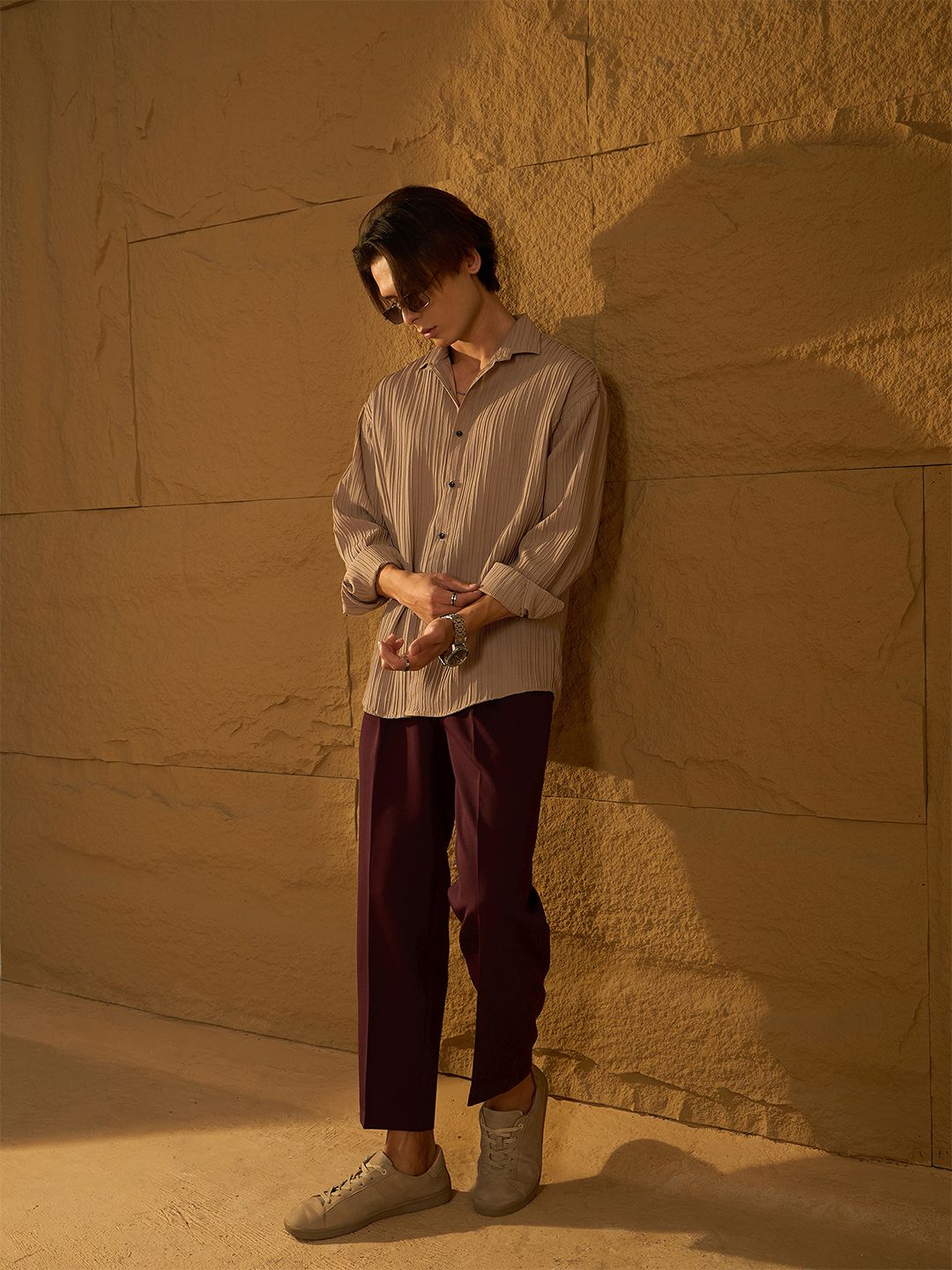 DENNISON Men Drop Shoulder Oversized Textured Shirt