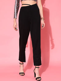 STREET 9 Women Black Tapered Fit High-Rise Trousers