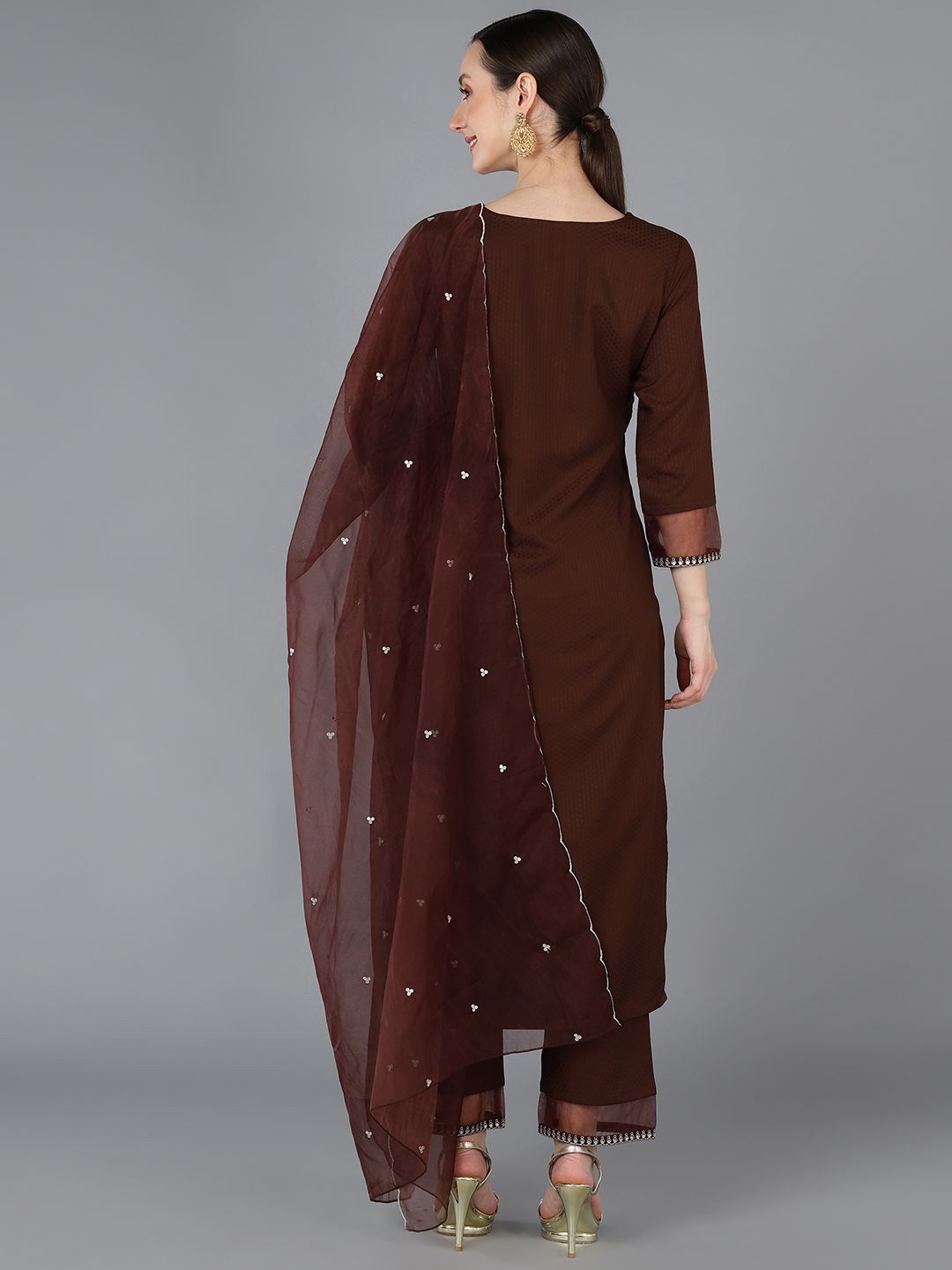 KALINI Ethnic Motifs Yoke Design Regular Sequinned Kurta With Trousers & Dupatta