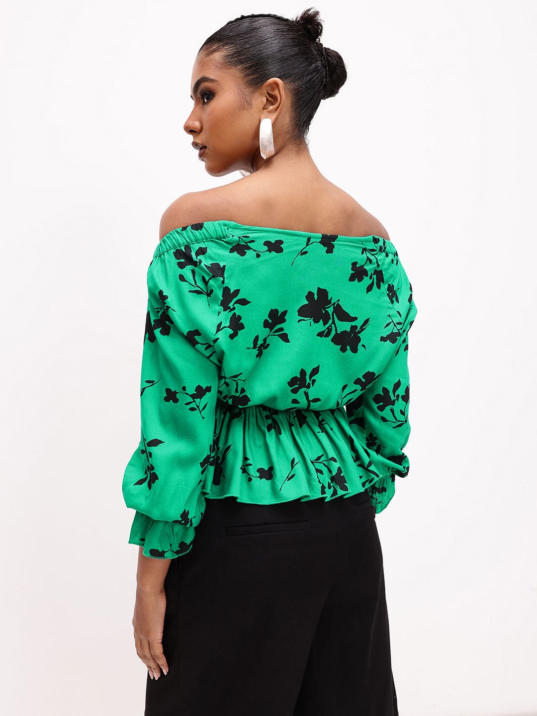 DressBerry leafy Floral Print Off-Shoulder A-Line Top