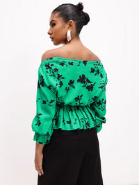 DressBerry leafy Floral Print Off-Shoulder A-Line Top