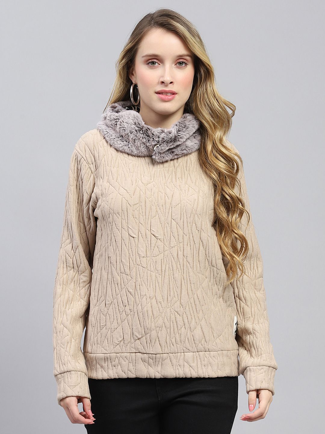 Monte Carlo Women Detachable Faux Fur Trim Sweatshirt