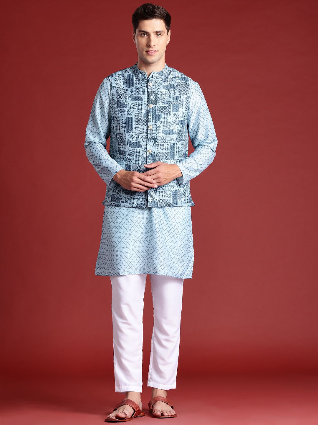Anouk Men Printed Regular Kurta with Pyjamas And Nehru jacket
