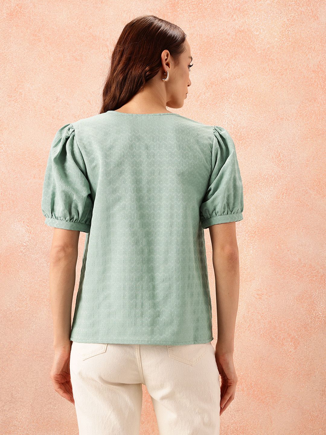 all about you Self-Design Puff Sleeves Top