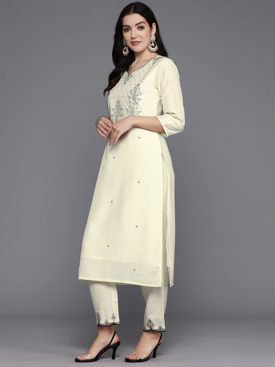 Indo Era Women Ethnic Motifs Embroidered Regular Thread Work Kurta with Trousers & Dupatta