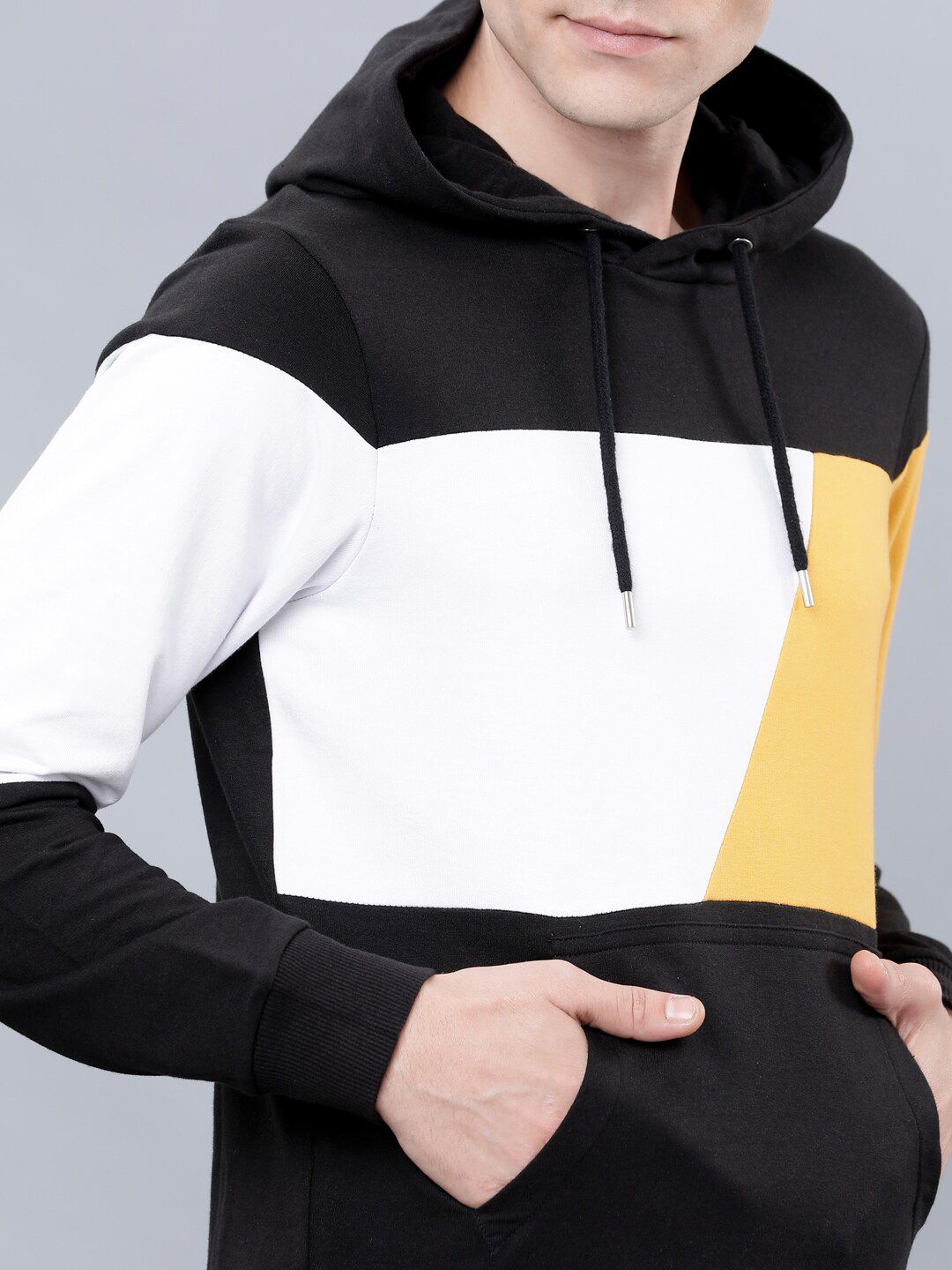 HIGHLANDER Men Black & Yellow Colourblocked Hooded Sweatshirt