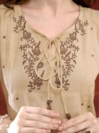 Anouk Tie Up Neck Floral Embroidered Liva Straight Kurta
