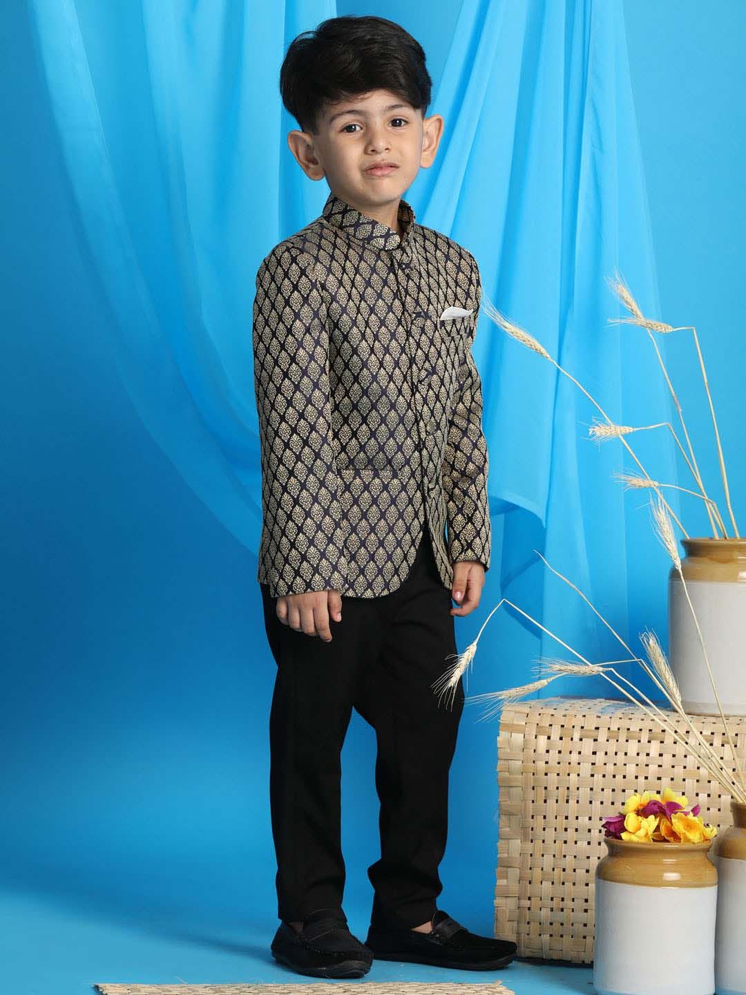 VASTRAMAY Boys Ethnic Motifs Woven Design Slim-Fit Bandhgala Blazer