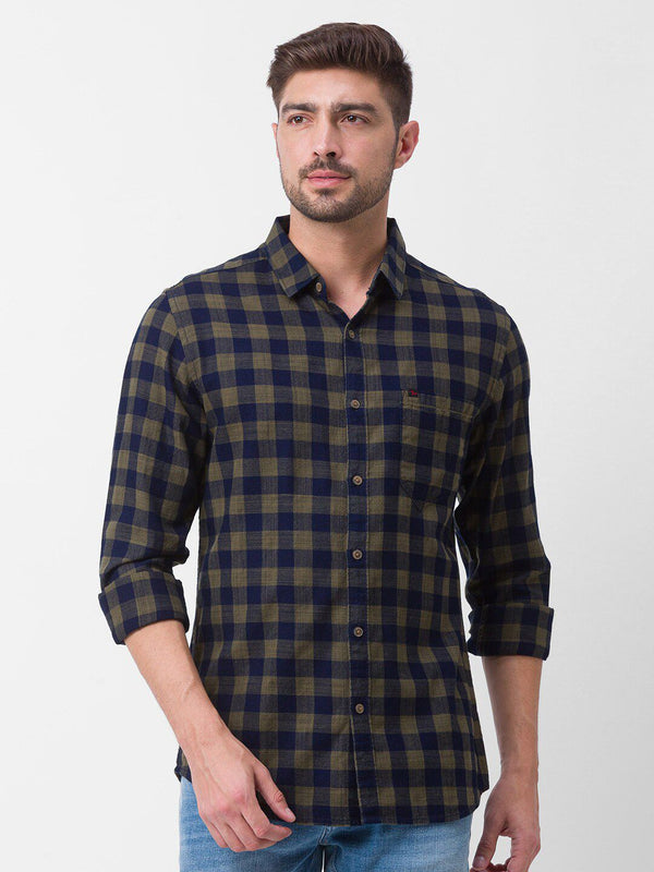 SPYKAR Men Green Slim Fit Buffalo Checks Casual Shirt