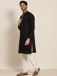 SOJANYA Men Black Ethnic Motifs Yoke Design Jacquard Kurta