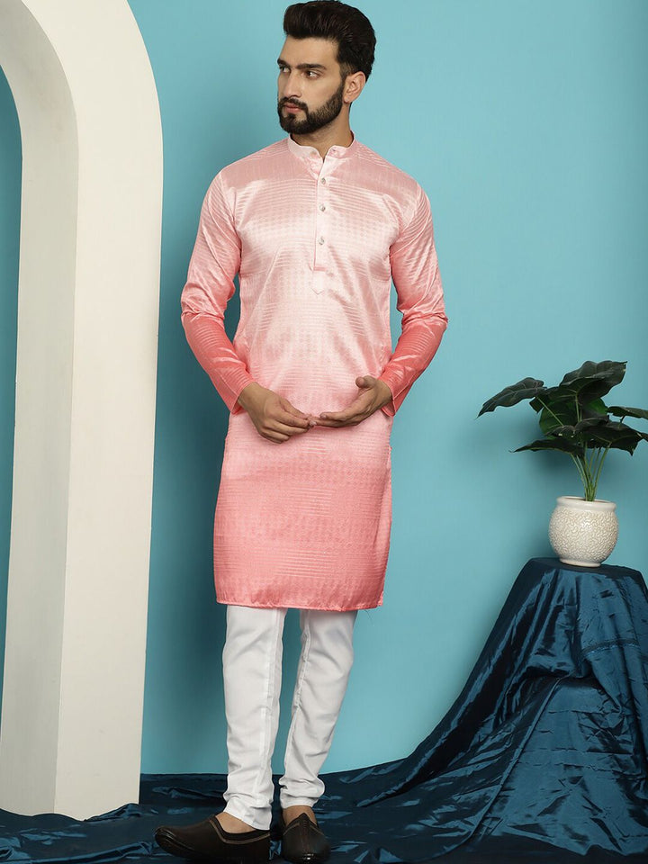 SOJANYA Geometric Woven Design Band Collar Jacquard Silk Kurta With Churidar