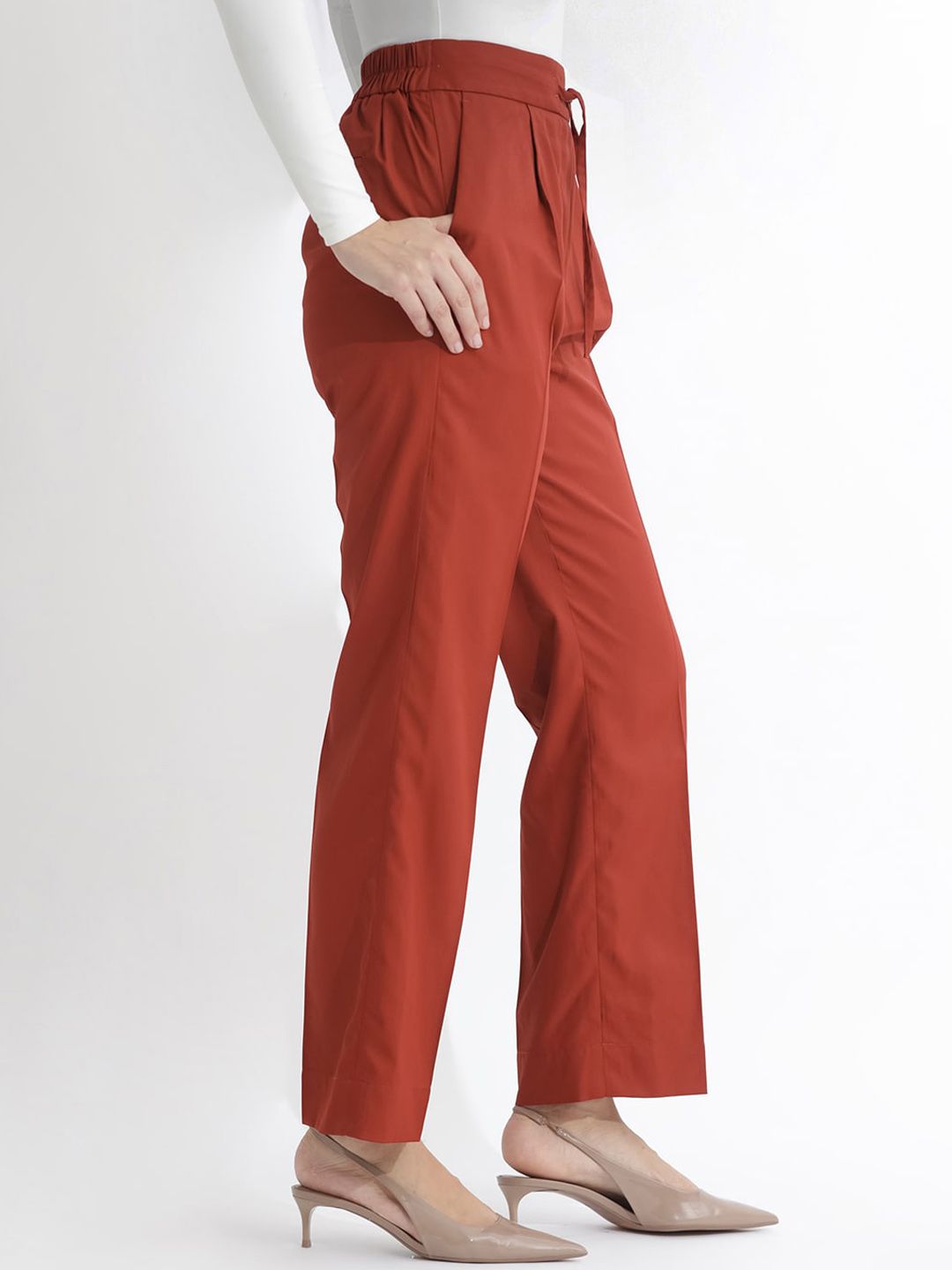 RAREISM Women Slim Fit High-Rise Plain Parallel Trouser