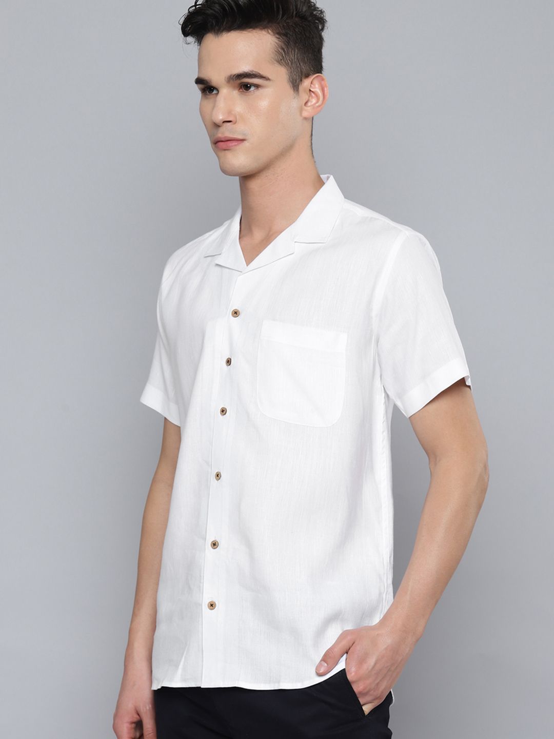 DENNISON Men White Hemp Tencil Slim Fit Casual Shirt