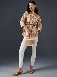 AND Floral Printed Shirt Collar Style Top
