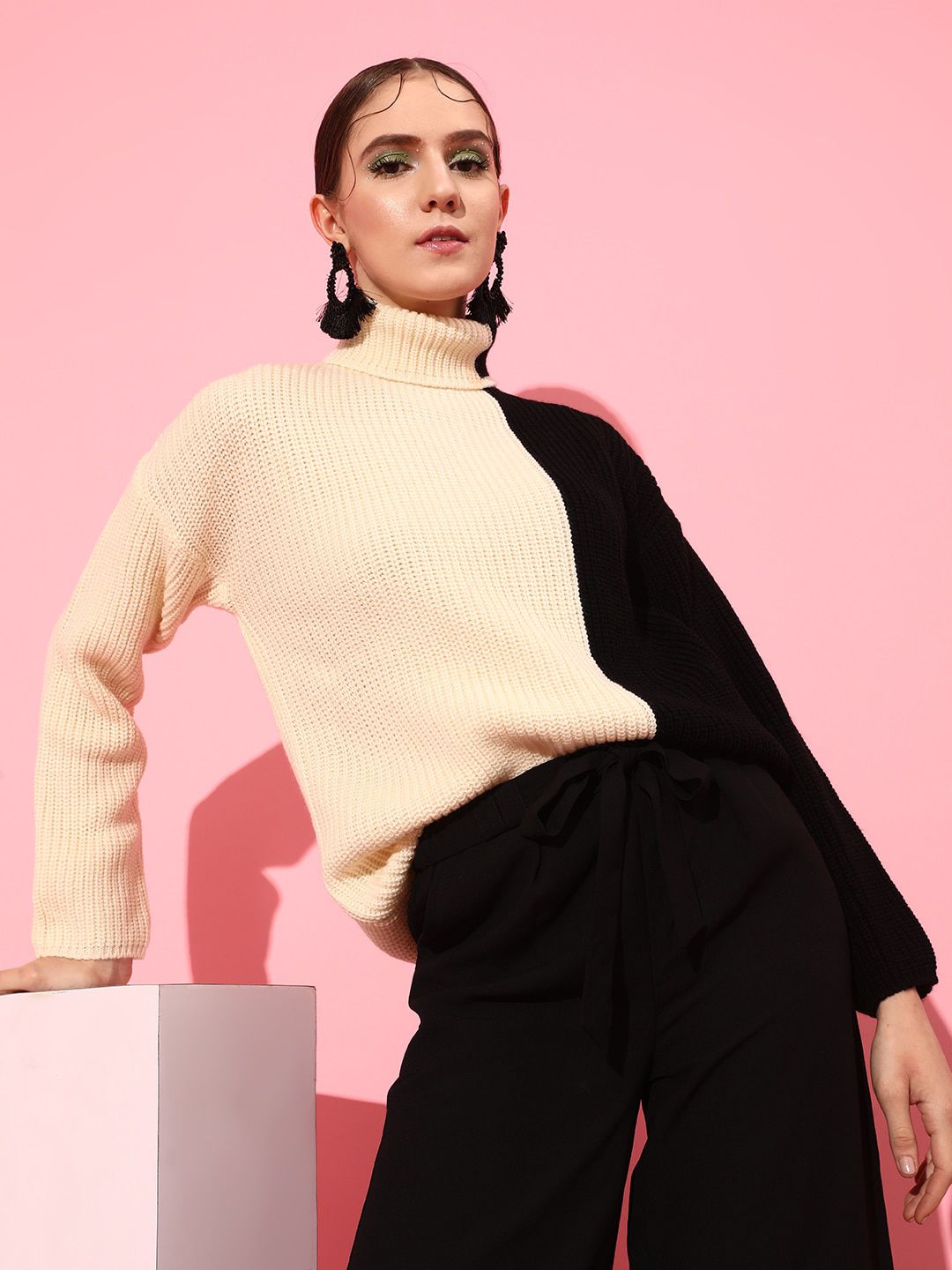 STREET 9 Women Acrylic Colourblocked Pullover