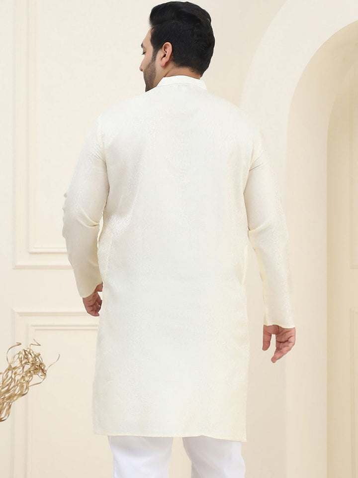 SOJANYA PLUS Men Cream-Coloured Ethnic Motifs Jacquard Kurta