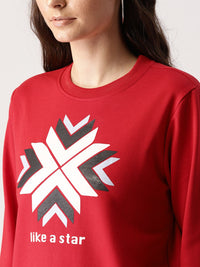 DressBerry Women Red Printed Sweatshirt