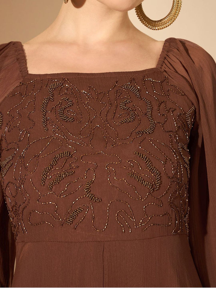 Antheaa Women Embellished Ruffles Maxi Dress