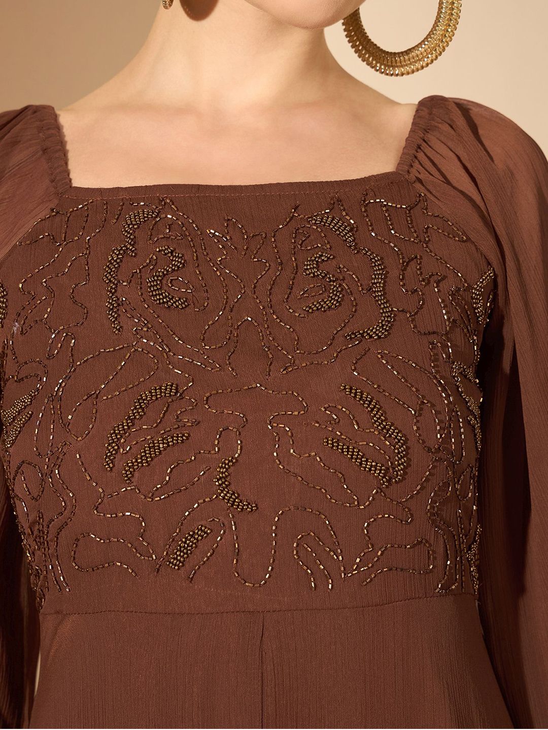 Antheaa Women Embellished Ruffles Maxi Dress