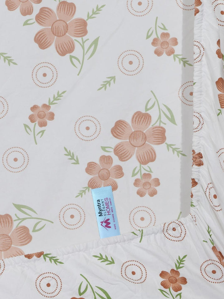 Myntra Elegant Homes White & Brown Floral Printed Dilengkapi 300 TC King Bedsheet dengan 2 Sarung Bantal