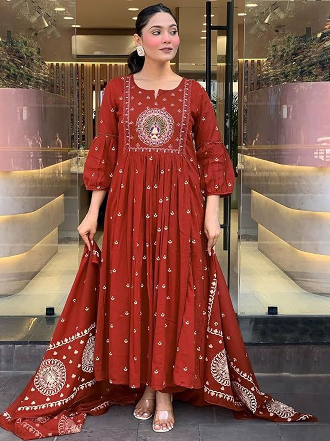 KALINI Women Ethnic Motifs Embroidered Anarkali Thread Work Kurta with Trousers & Dupatta
