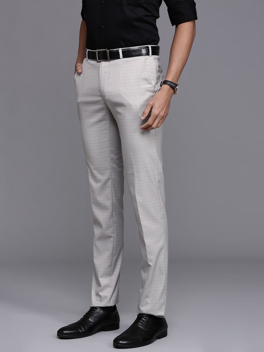 Raymond Men Checked Slim Fit Formal Trousers