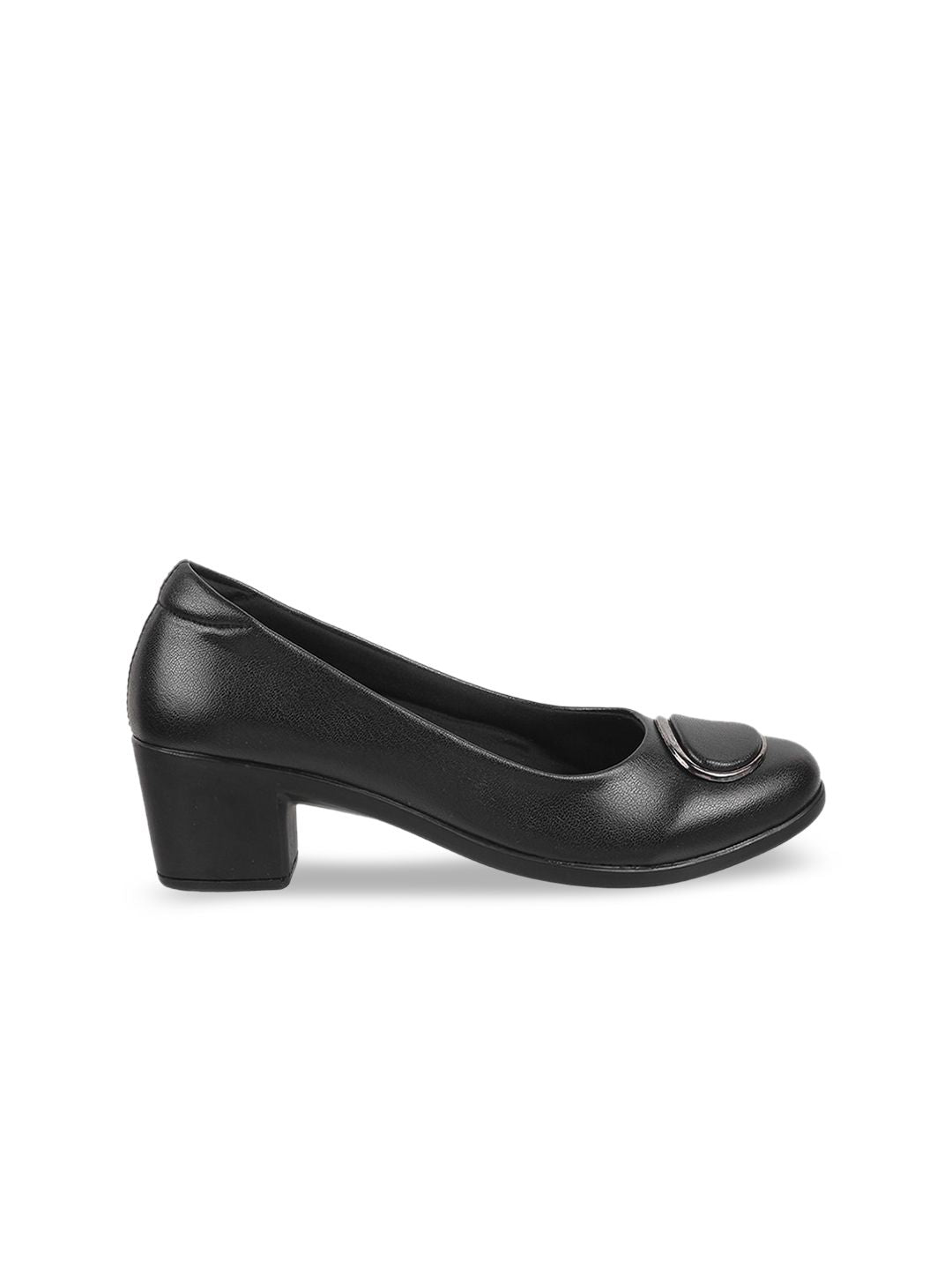 Metro Round Toe Embellished Block Pumps