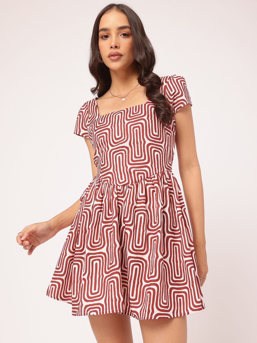 DressBerry Bubbly Boutique Geometric Printed Fit & Flare Mini Dress