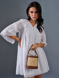 AND Striped V-Neck Bell Sleeve A-Line Dress