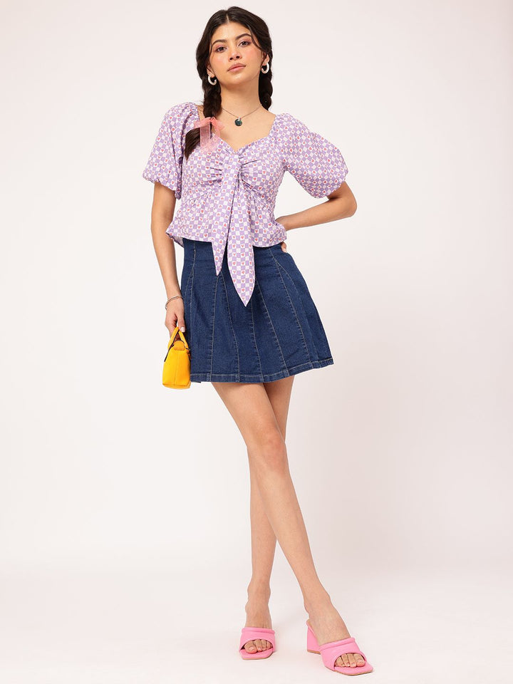 DressBerry Vibe Check Printed Smocked Empire Top