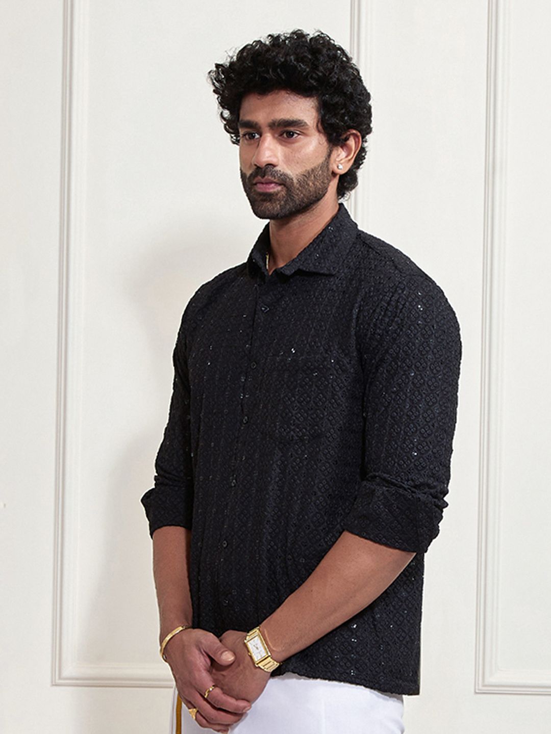 VASTRAMAY Premium Sequinned Embellished Ethnic Shirt