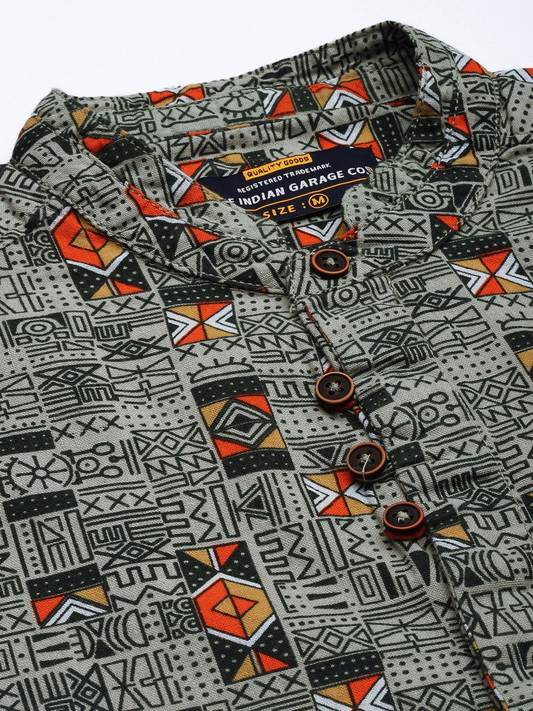 The Indian Garage Co Men Green & Red Printed Cotton Casual Shirt