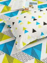 Story@home Ventura Green Geometric 144 TC Cotton Queen Bedsheet With 2 Pillow Covers
