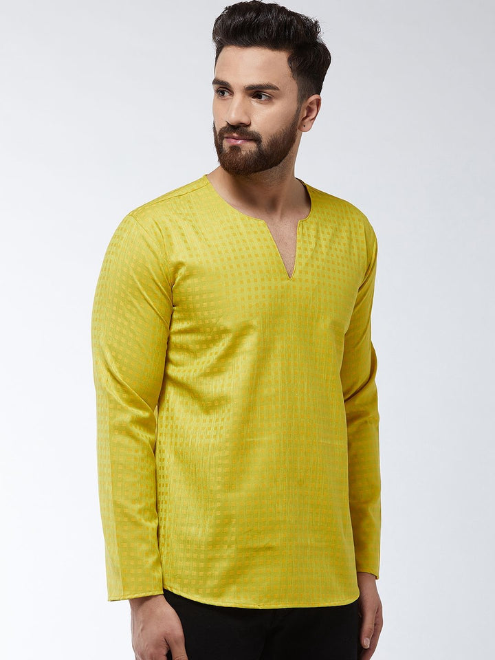 SOJANYA Men Green & Yellow Checked Straight Short Kurta