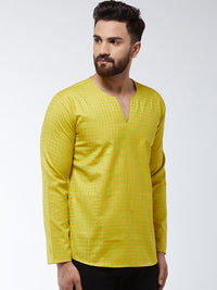 SOJANYA Men Green & Yellow Checked Straight Short Kurta
