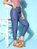 Berrylush Women Navy Blue Solid Utility Trousers