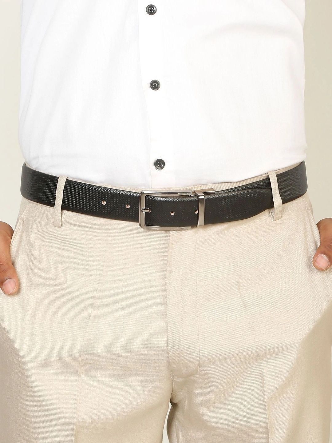 Teakwood Leathers Men Textured Leather Reversible Formal Belt