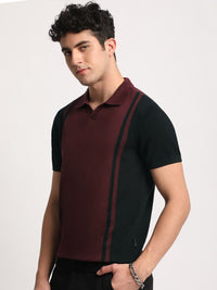 THE BEAR HOUSE Colourblocked Polo Collar Cotton Slim Fit T-shirt