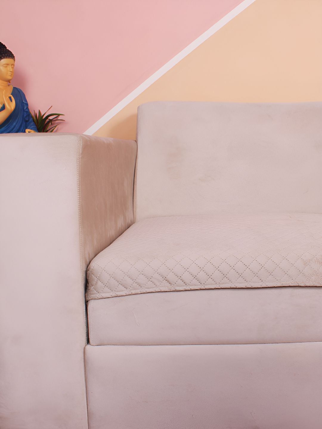 STITCHNEST Beige Self Design 3 Seater Sofa Cover