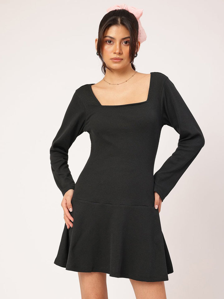 DressBerry Edgy Elegance Ribbed Drop-Waist Mini Dress