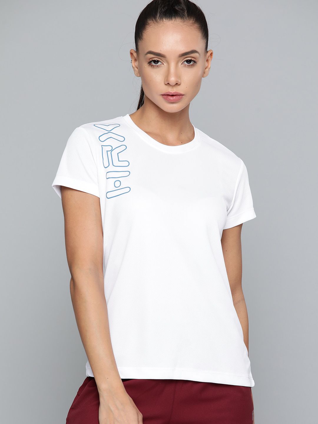 HRX By Hrithik Roshan Running Women Optic White Rapid-Dry Brand Carrier Tshirts