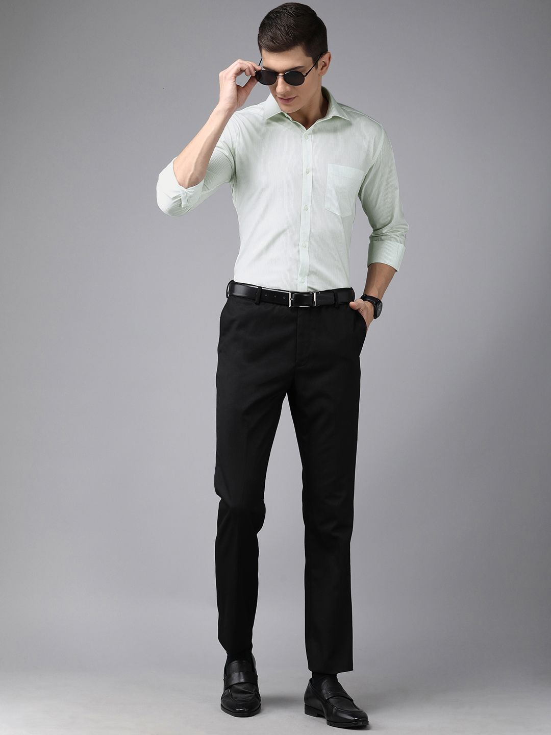 Park Avenue Men Medium Green Vertical Striped Slim Fit Formal Shirt