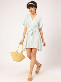 DressBerry Pastel Abstract A-Line Mini Dress with Belt