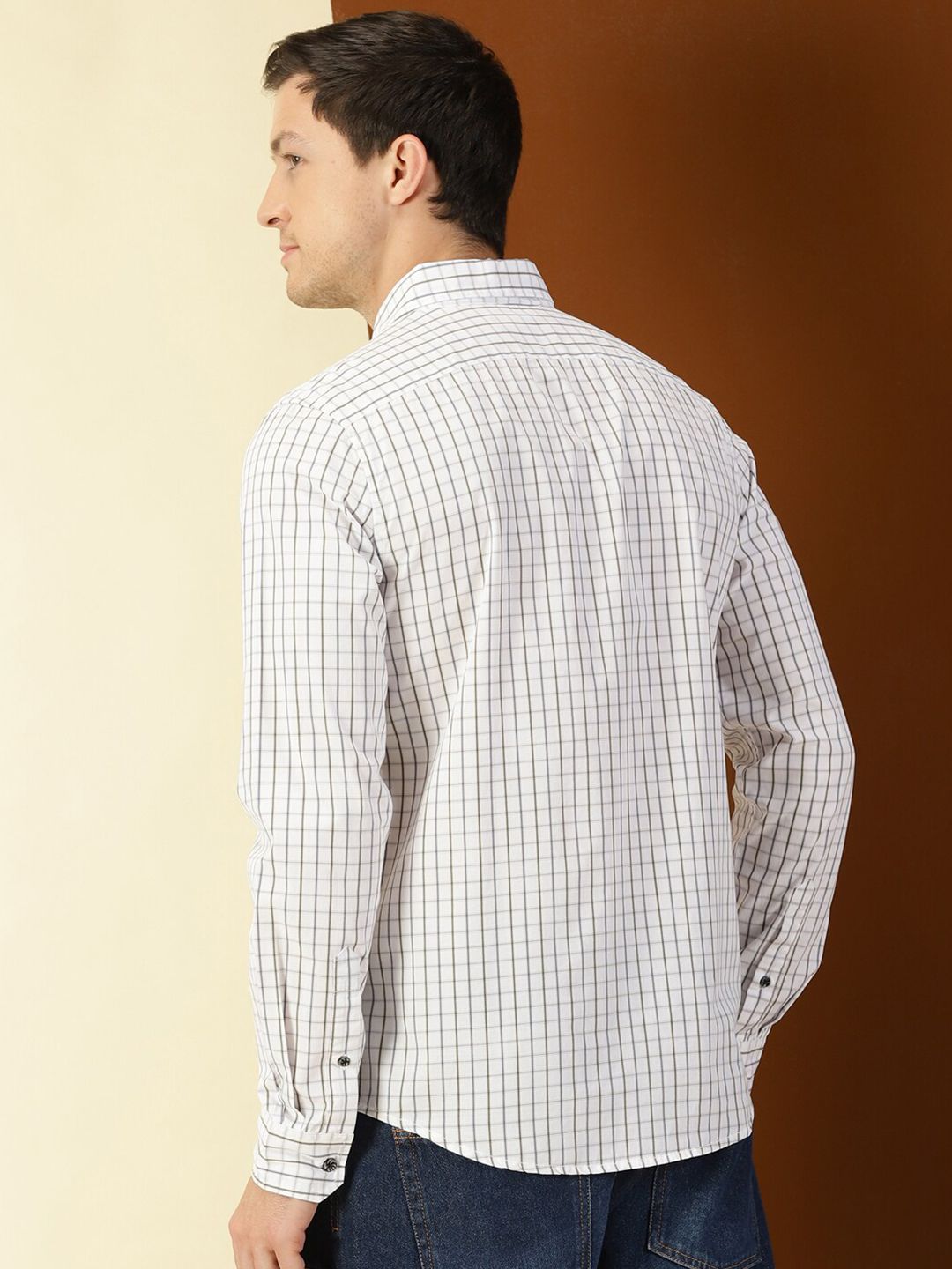 Thomas Scott Classic Slim Fit Windowpane Checks Pure Cotton Casual Shirt
