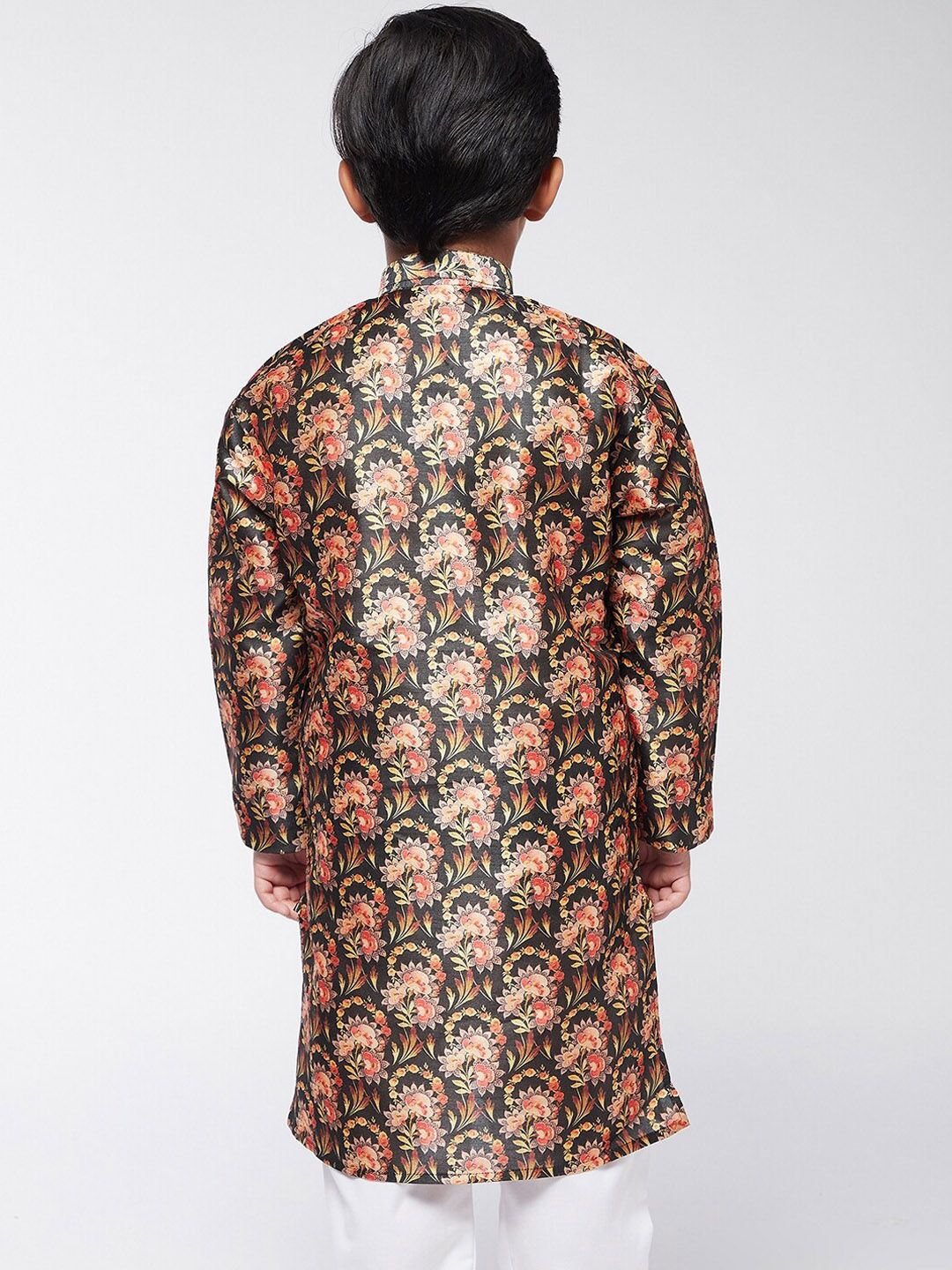 SOJANYA Boys Black Floral Printed Straight Kurta