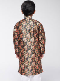 SOJANYA Boys Black Floral Printed Straight Kurta