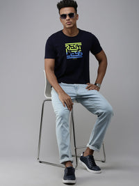SPYKAR Typography Print Round Neck Knitted Pure Cotton Slim Fit T-shirt